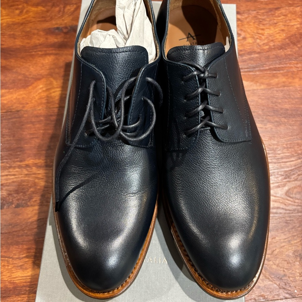 Aquatalia Vance Navy Leather Men's Oxfords - Weatherproof - Size 10